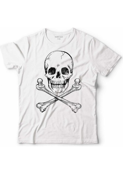 Skull Kuru Kafa Iskelet Kemik Hayalet Çocuk Tişört Beyaz