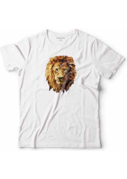 Sarı Yeleli Aslan Kafası Lıon Head Silüet Çocuk Tişört Beyaz