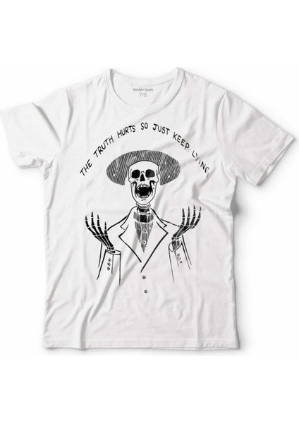 The Truth Hurts Skull Skeleton Kuru Kafa Suit Çocuk Tişört Beyaz