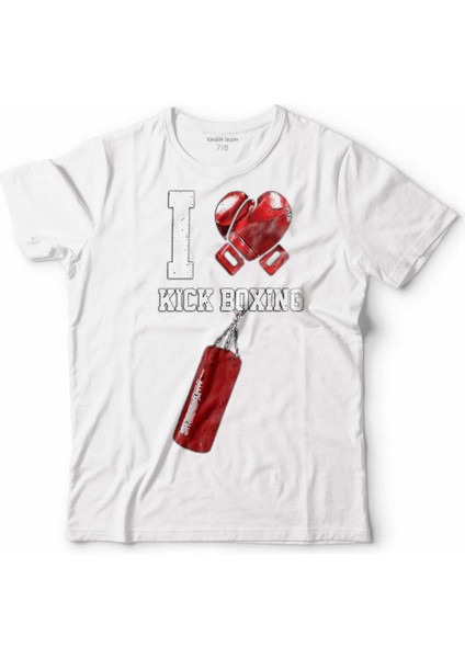 I Love Kick Boxing Boks Eldiveni Çocuk Tişört Beyaz