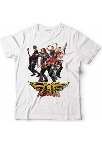 Aerosmıth Walk Thıs Way Steven Tyler Black On Black Çocuk Tişört Beyaz