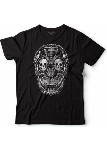 Skull Kuru Kafa Iskelet Snake Yılan Çocuk Tişört Siyah