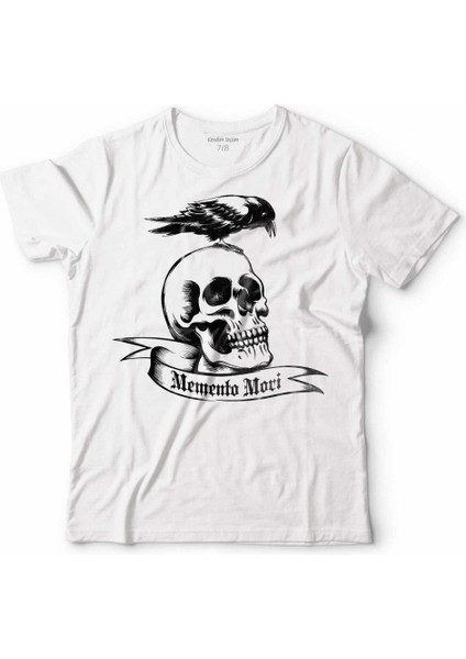 Memento Morı Skull Crow Skeleton Kuru Kafa Çocuk Tişört Beyaz
