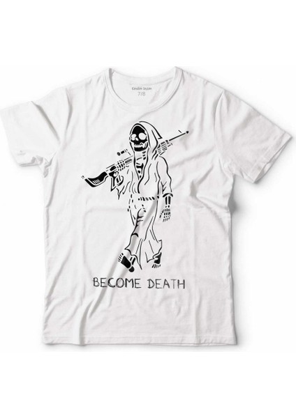 Become Death Skull Tüfek Kuru Kafa Skeleton Çocuk Tişört Beyaz