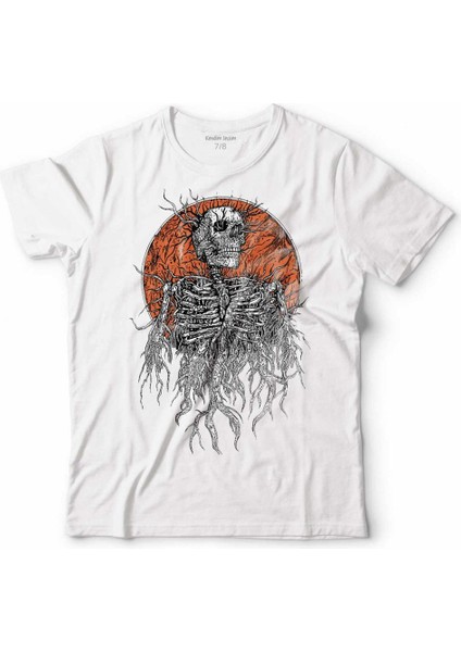 Skull Skeleton Ağaç Kökü Kuru Kafa Çocuk Tişört Beyaz