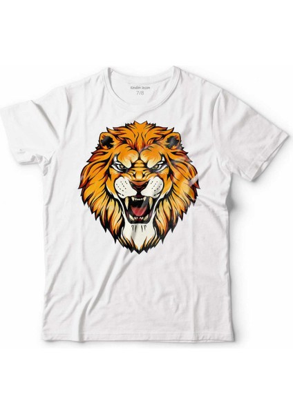 Kükreyen Aslan Kafası Head Lıon Arslan Çocuk Tişört Beyaz