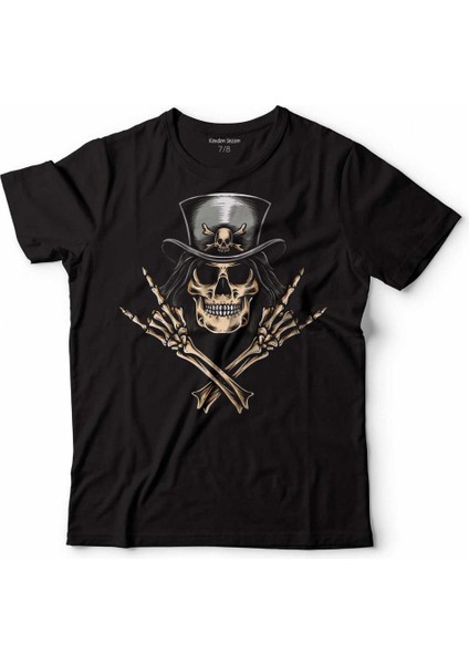 Skull Korsan Kuru Kafa Rock Zafer Işareti Metallıca Çocuk Tişört Siyah