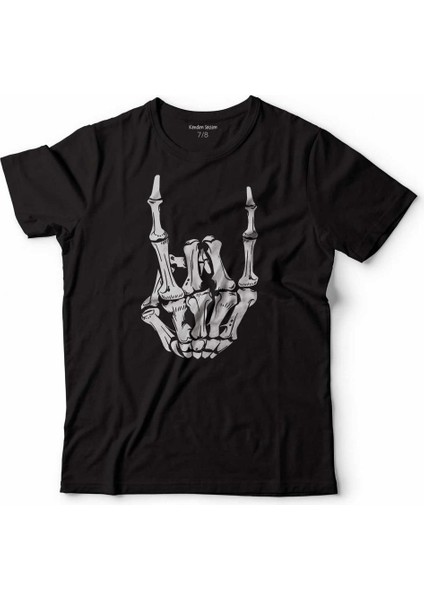 Rockn Roll Symbol Rock Işareti Heavy Metal Skull Çocuk Tişört Siyah