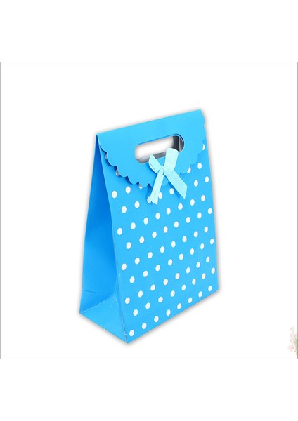 El Geçmeli Karton Çanta 26 x 19 x 9 Cm, Puanlı Mavi - 12 Adet