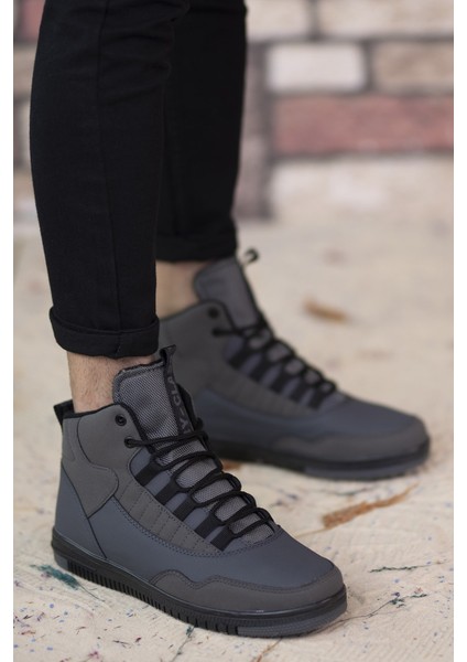 Gri Siyah Erkek Sneaker Bot Düz Taban Ortopedik İç Taban
