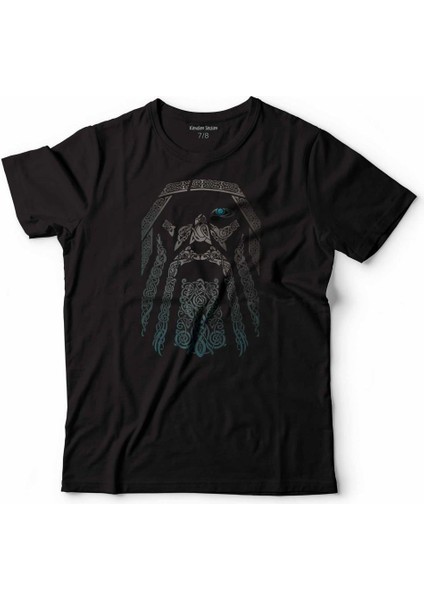 Odın Vıkıngs Logo Vikingler Çocuk Tişört Siyah