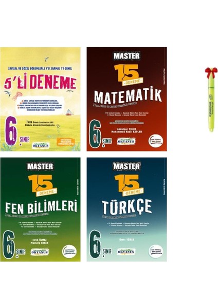 Okyanus Yayınları 6. Sınıf 5'li Genel Master Matematik Fen Türkçe 15'li Deneme