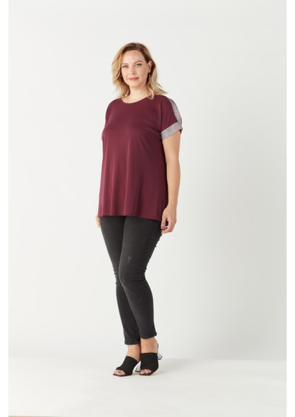 3236 Parlak Omuz Detaylı Esnek Büyük Beden Şık Bluz Koyu Mürdüm fiyatları