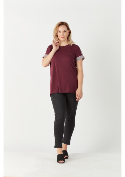 3236 Parlak Omuz Detaylı Esnek Büyük Beden Şık Bluz Koyu Mürdüm modelleri