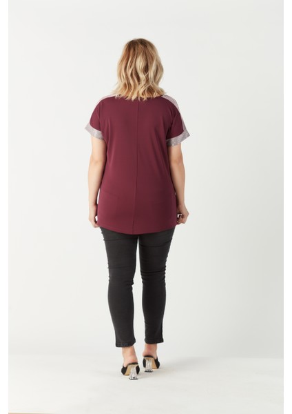 3236 Parlak Omuz Detaylı Esnek Büyük Beden Şık Bluz Koyu Mürdüm fırsatları