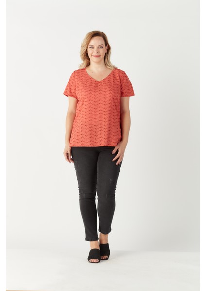 3204 Fistolu Kısa Kollu Bluz büyük Beden Şık Tarçın fırsatları