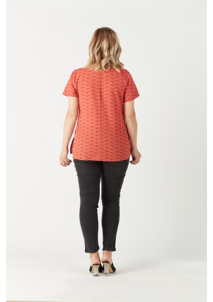 3204 Fistolu Kısa Kollu Bluz büyük Beden Şık Tarçın indirimleri