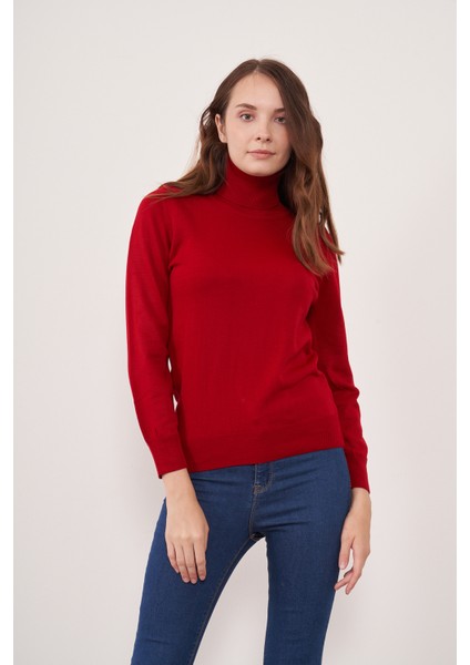 Çetinkaya Miyamira Kadın Balıkçı Yaka Kırmızı Triko