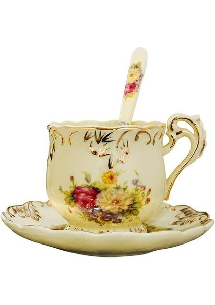 Saucer Kaşıkla Seramik Kahve Fincanı Ingiliz Çay Fincanı Seramik Kupası (Yurt Dışından)