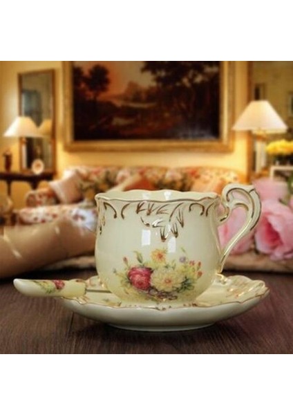 Saucer Kaşıkla Seramik Kahve Fincanı Ingiliz Çay Fincanı Seramik Kupası (Yurt Dışından)