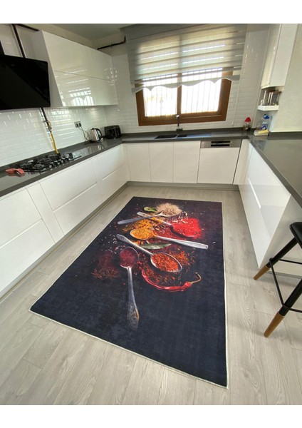 Dijital Baskılı Yıkanabilir Kaymaz Halı Mutfak Halısı Dot Taban AMBER116