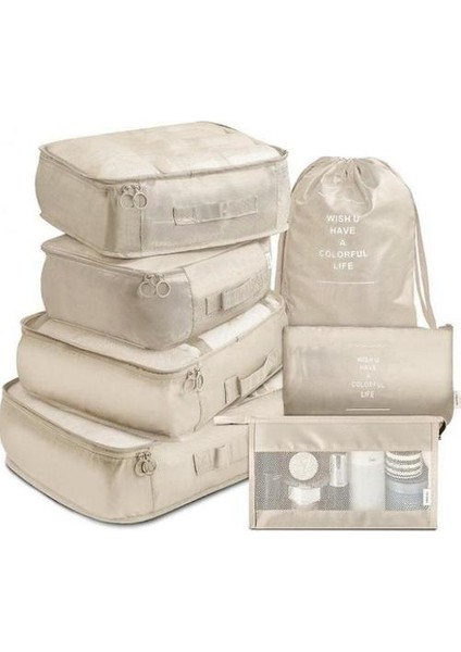7 Set Seyahat Saklama Torbaları Çok Fonksiyonlu Giyim Sıralama Paketleri (Beyaz) (Yurt Dışından)