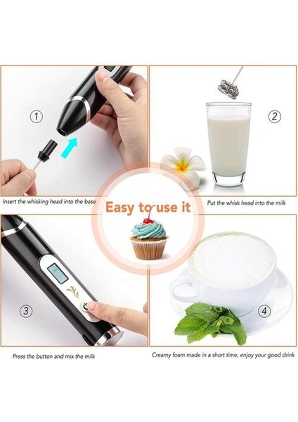 LCD Elektrikli Süt Froother El USB Şarj Edilebilir 3 Hız Köpük Makinesi, Elektrikli Çırpma Mikser Blender Kahve Yumurta Süt (Yurt Dışından)