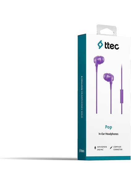 Pop Mikrofonlu Kulakiçi Kulaklık 3.5mm Mor