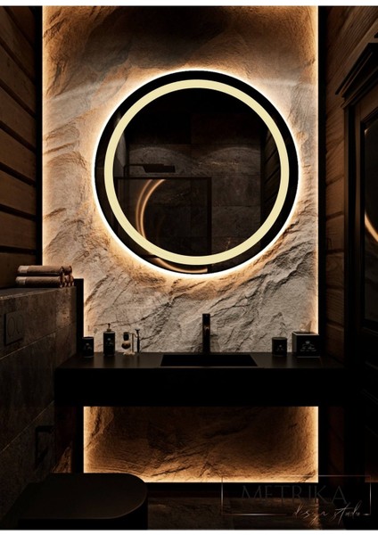85 cm Günışığı Ledli Kumlamalı Yuvarlak Banyo Aynası Tuvalet Aynası modelleri