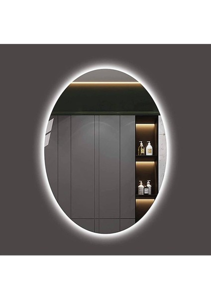 80 x 100 cm Beyaz Ledli Elips Banyo Aynası Tuvalet Aynası