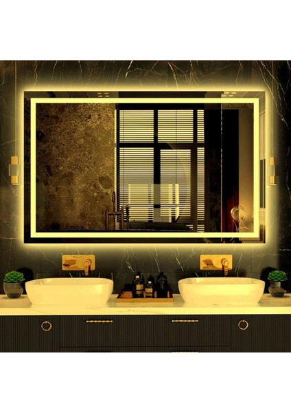 65 x 90 cm Günışığı Ledli Kumlamalı Dikdörtgen Banyo Aynası Tuvalet Aynası
