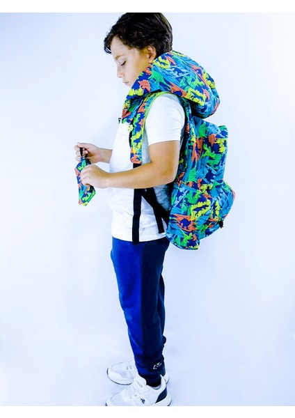 Back To School Stroke Dino Çıkabilir Kapüşonlu Sırt Çantası