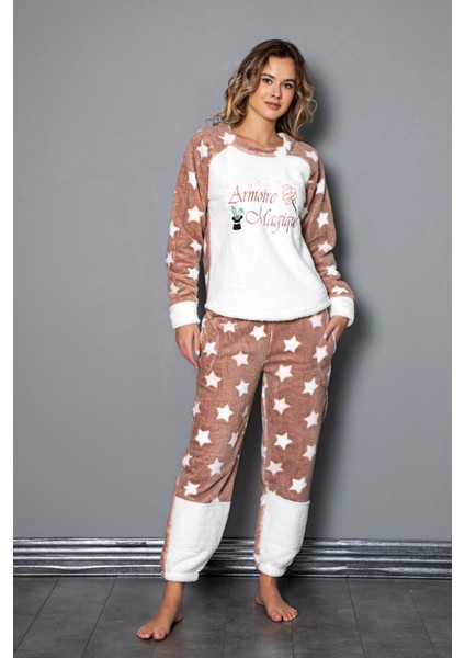 Tam Peluş Kışlık Kadın Pijama Takımı- Polar Yılbaşı Pijaması