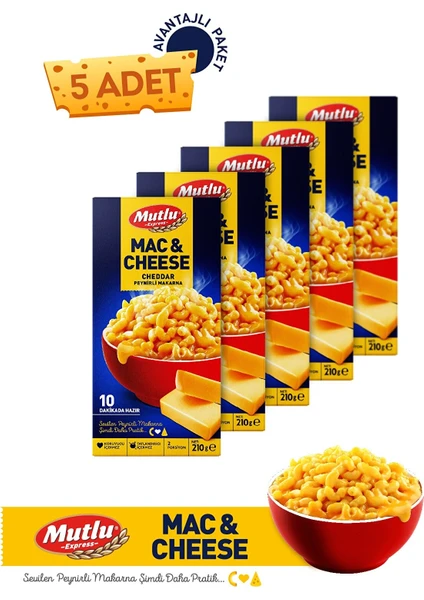 Mutlu Makarna Mac And Cheese Cheddar Peynirli Makarna 210 gr 5'li