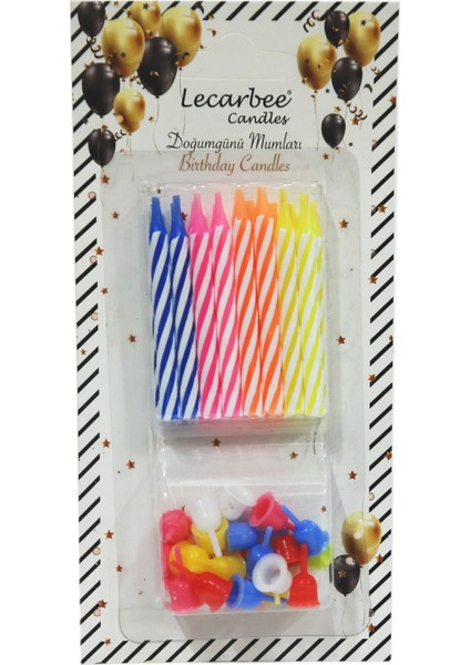 Lecarbee Candles 16'lı Paket Karışık Renkli Pasta Mumu ve Mum Altlığı