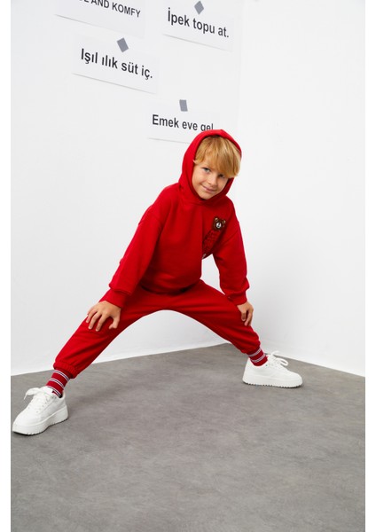 Kabartma Ayıcık Nakışlı Kinda Eşofman Takım modelleri