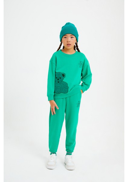 Kabartma Ayıcık Nakışlı Kuddly Eşofman Takım