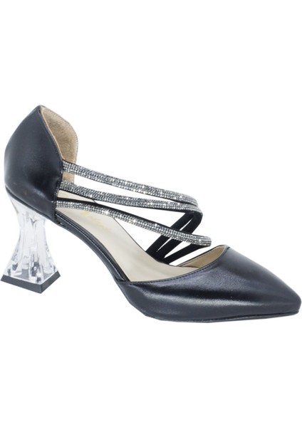 04074 Taşlı Şeffaf Topuk Rahat Kadın Ayakkabı