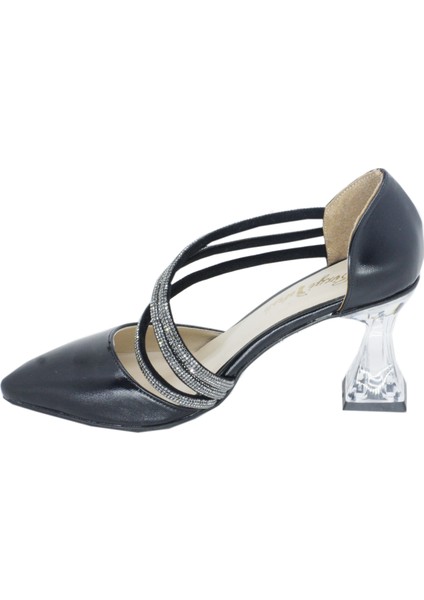 04074 Taşlı Şeffaf Topuk Rahat Kadın Ayakkabı modelleri