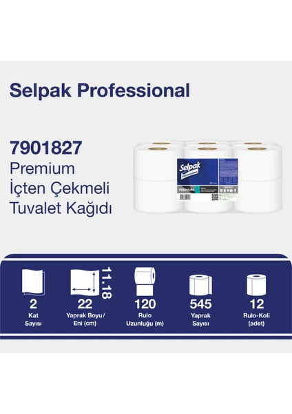 Selpak Professional İçten Çekmeli Tuvalet Kağıdı 120m 12li