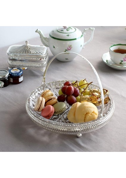 Ingiliz Gümüşü Cam Üç Bölmeli Saplı Sunum Seti 23 cm fiyatları