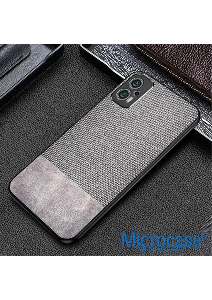 Xiaomi Redmi Note 11T Pro Fabrik Kumaş ve Deri Desen Kılıf - Gri fırsatları