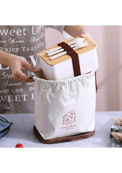 Lovehome Bambu ve Ahşap Kapak Çift Katmanlı Plastik Yemek Saklama Kabı - Siyah (Yurt Dışından)