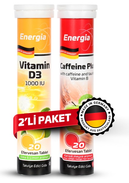 Energia® Vitamin D + Caffeine Plus Efervesan Tablet Takviye Edici Gıda