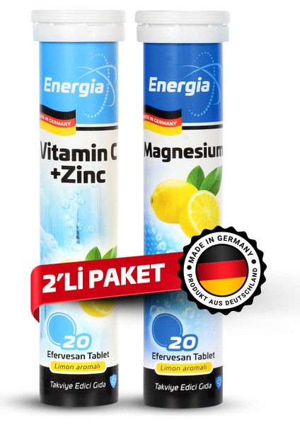 Energia® Vitamin C ve Çinko + Magnesium Efervesan Tablet Takviye Edici Gıda