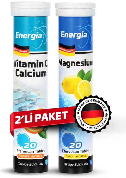 Energia® Vitamin C ve Kalsiyum + Magnesium Efervesan Tablet Takviye Edici Gıda