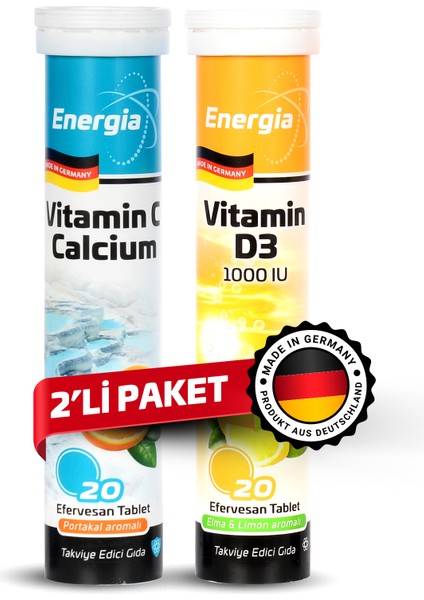 Energia® Vitamin C ve Kalsiyum + Vitamin D Efervesan Tablet Takviye Edici Gıda