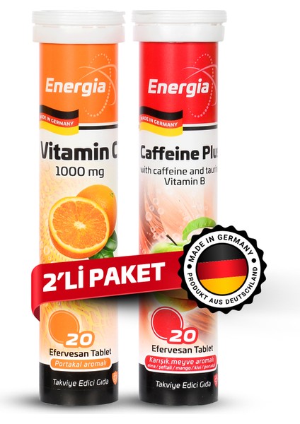 Energia® Vitamin C + Caffeine Plus Efervesan Tablet Takviye Edici Gıda