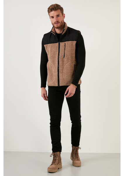 Slim Fit Fermuarlı Dik Yaka Polar Yelek Erkek Yelek 5909004