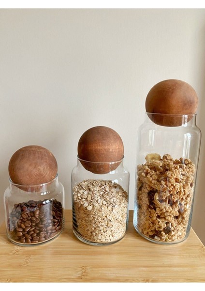 3'lü Ahşap Top Kapaklı Cam Kavanoz Seti fiyatları